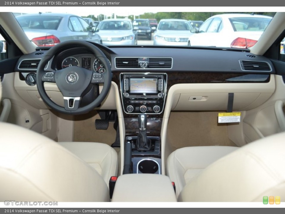 Cornsilk Beige Interior Dashboard for the 2014 Volkswagen Passat TDI SEL Premium #85233299