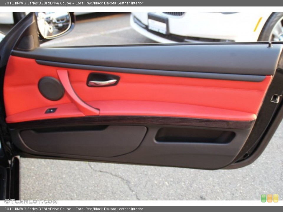 Coral Red/Black Dakota Leather Interior Door Panel for the 2011 BMW 3 Series 328i xDrive Coupe #85608997