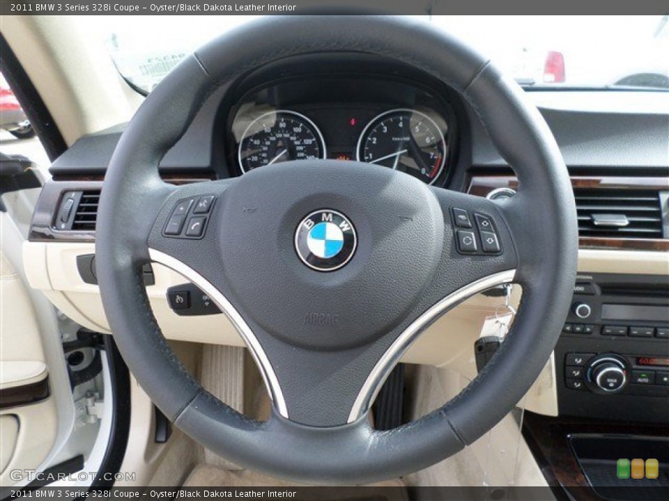 Oyster/Black Dakota Leather Interior Steering Wheel for the 2011 BMW 3 Series 328i Coupe #85986348
