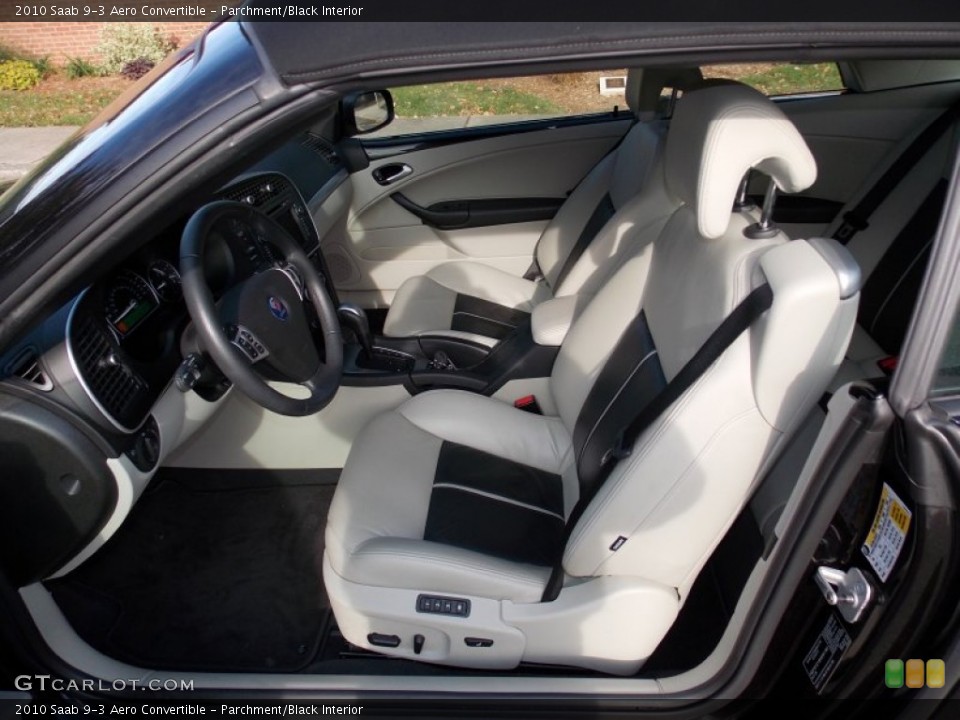 Parchment/Black Interior Front Seat for the 2010 Saab 9-3 Aero Convertible #87035178