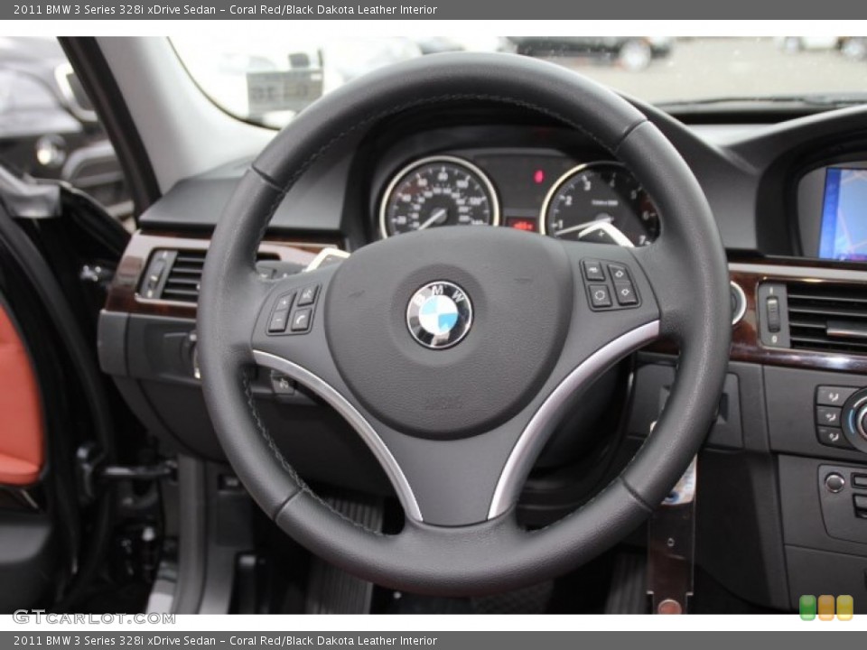 Coral Red/Black Dakota Leather Interior Steering Wheel for the 2011 BMW 3 Series 328i xDrive Sedan #87079616