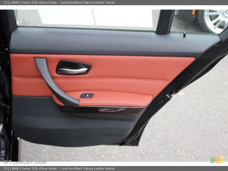 Coral Red/Black Dakota Leather Interior Door Panel for the 2011 BMW 3 Series 328i xDrive Sedan #87079782
