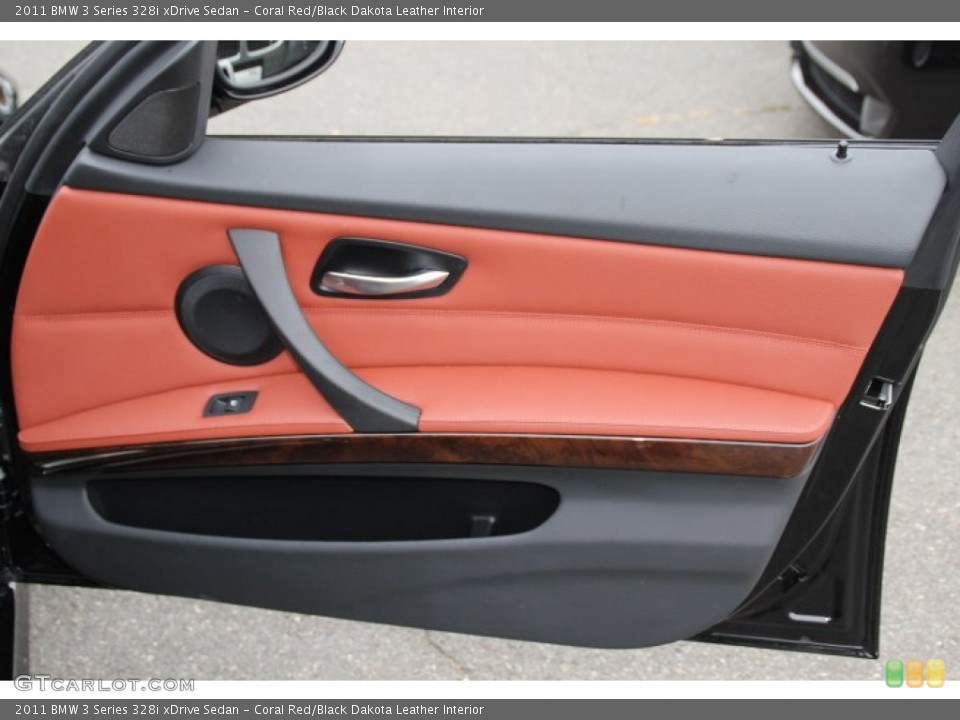 Coral Red/Black Dakota Leather Interior Door Panel for the 2011 BMW 3 Series 328i xDrive Sedan #87079823