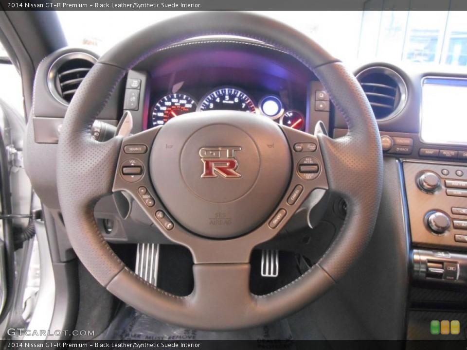 Black Leather/Synthetic Suede Interior Steering Wheel for the 2014 Nissan GT-R Premium #88291249