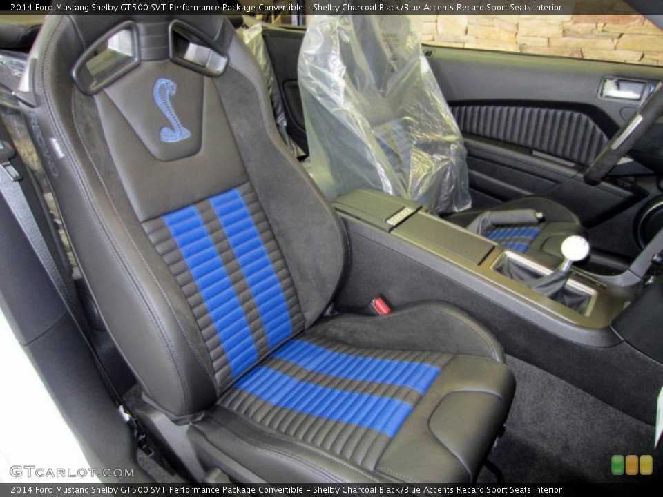 Shelby Charcoal Black/Blue Accents Recaro Sport Seats Interior Front Seat for the 2014 Ford Mustang Shelby GT500 SVT Performance Package Convertible #88339792