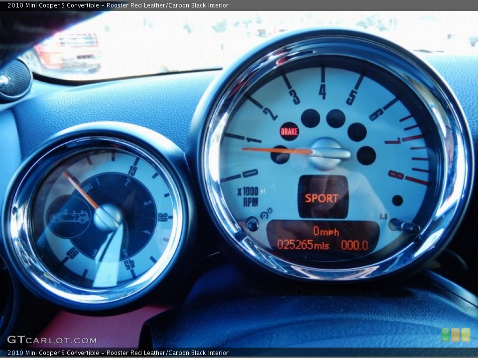 Rooster Red Leather/Carbon Black Interior Gauges for the 2010 Mini Cooper S Convertible #89396373