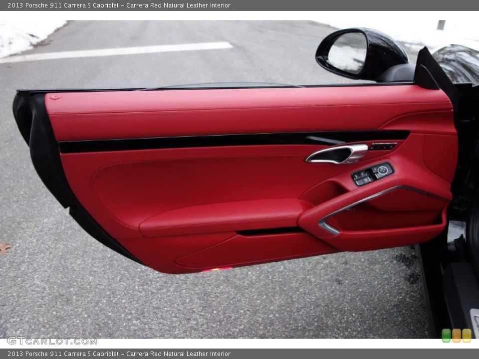 Carrera Red Natural Leather Interior Door Panel for the 2013 Porsche 911 Carrera S Cabriolet #90108903