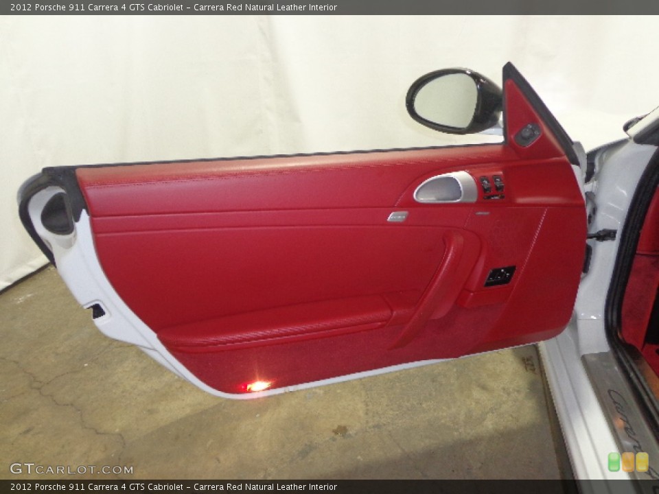 Carrera Red Natural Leather Interior Door Panel for the 2012 Porsche 911 Carrera 4 GTS Cabriolet #90192821