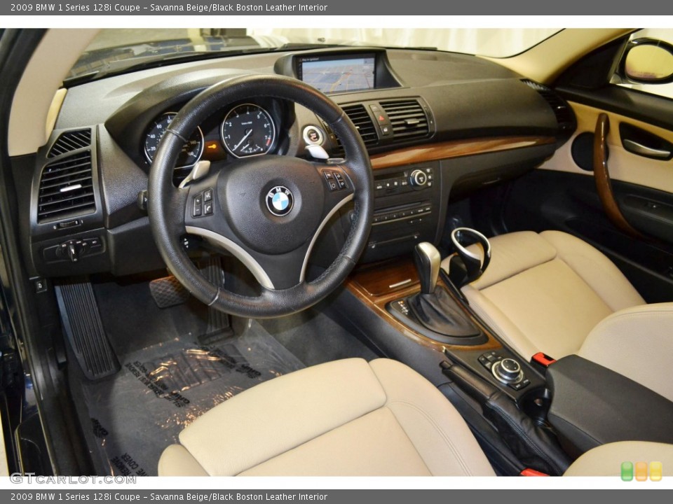 Savanna Beige/Black Boston Leather Interior Prime Interior for the 2009 BMW 1 Series 128i Coupe #90248967