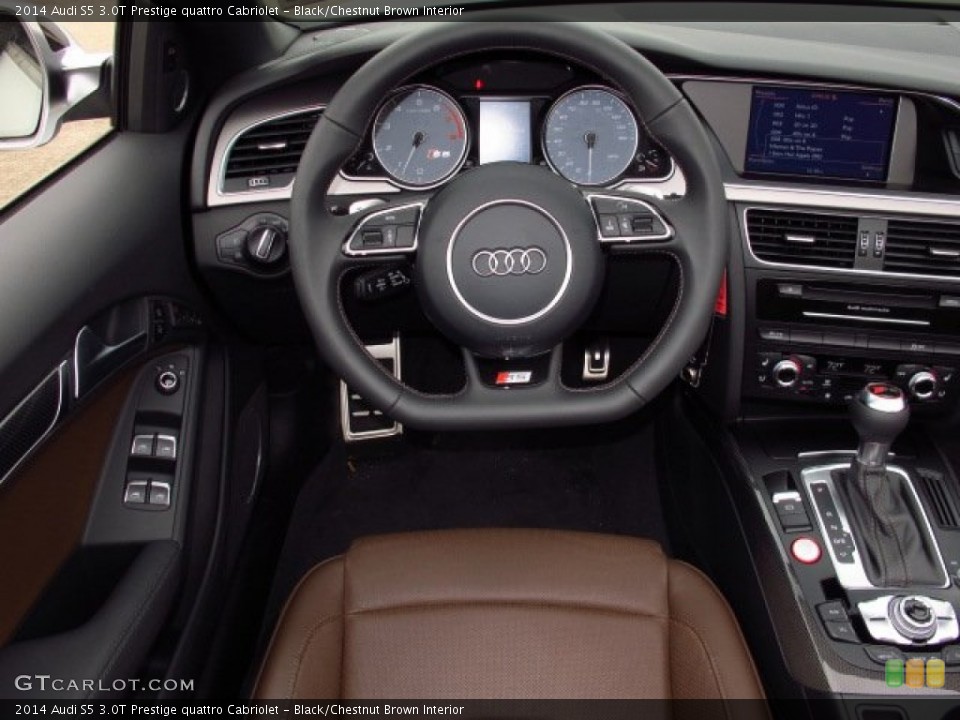 Black/Chestnut Brown Interior Steering Wheel for the 2014 Audi S5 3.0T Prestige quattro Cabriolet #90374357