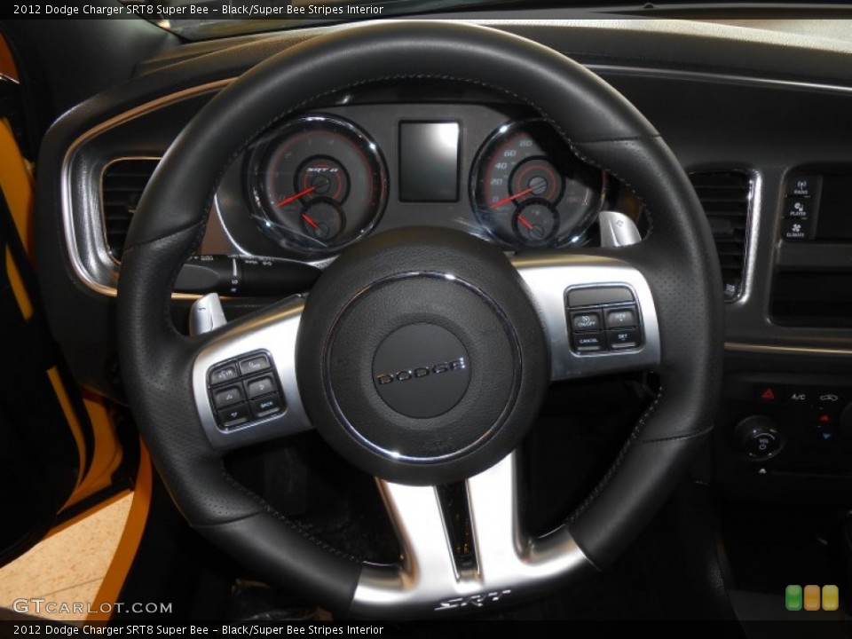 Black/Super Bee Stripes Interior Steering Wheel for the 2012 Dodge Charger SRT8 Super Bee #90767217
