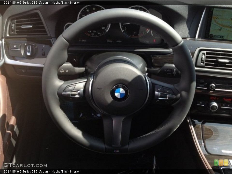 Mocha/Black Interior Steering Wheel for the 2014 BMW 5 Series 535i Sedan #91248784