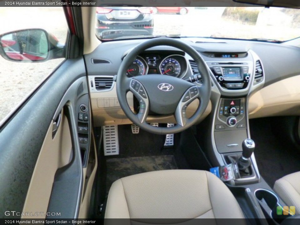Beige Interior Dashboard for the 2014 Hyundai Elantra Sport Sedan #91378642