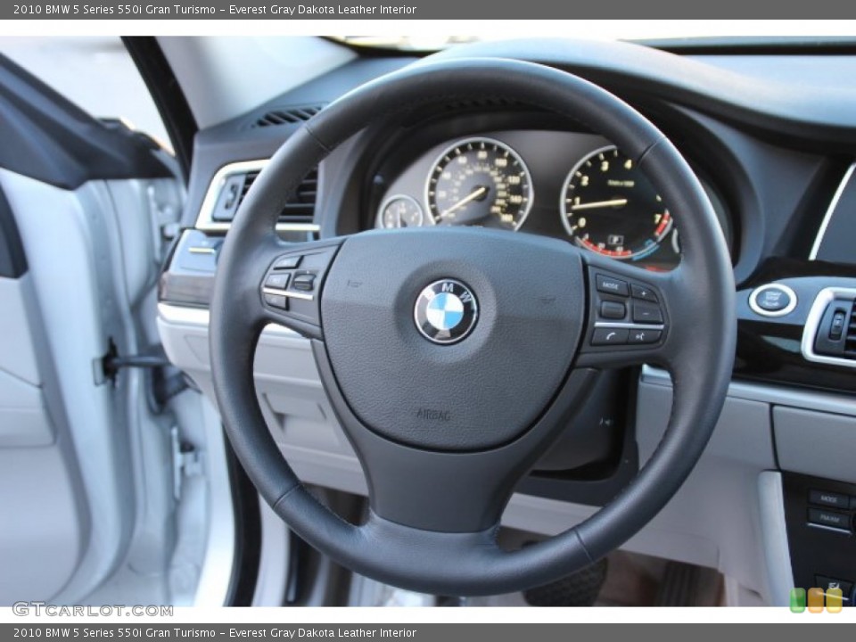 Everest Gray Dakota Leather Interior Steering Wheel for the 2010 BMW 5 Series 550i Gran Turismo #91575704