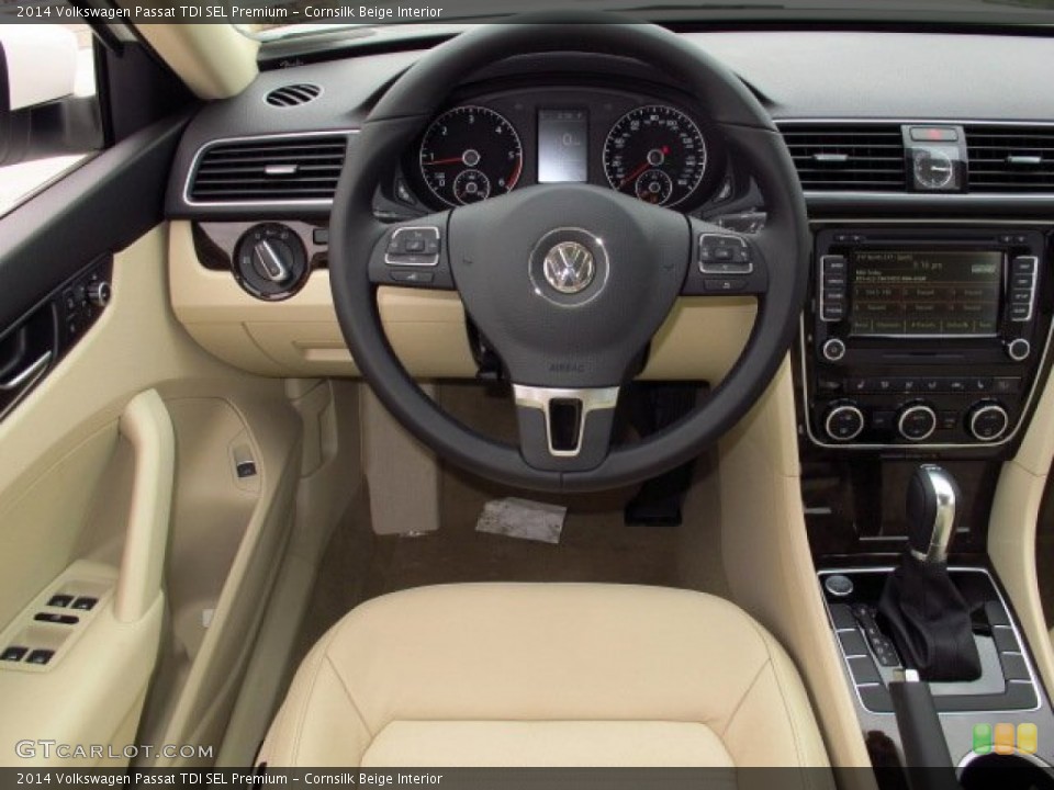 Cornsilk Beige Interior Dashboard for the 2014 Volkswagen Passat TDI SEL Premium #91686149