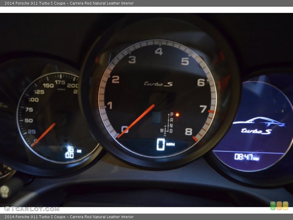 Carrera Red Natural Leather Interior Gauges for the 2014 Porsche 911 Turbo S Coupe #91924885