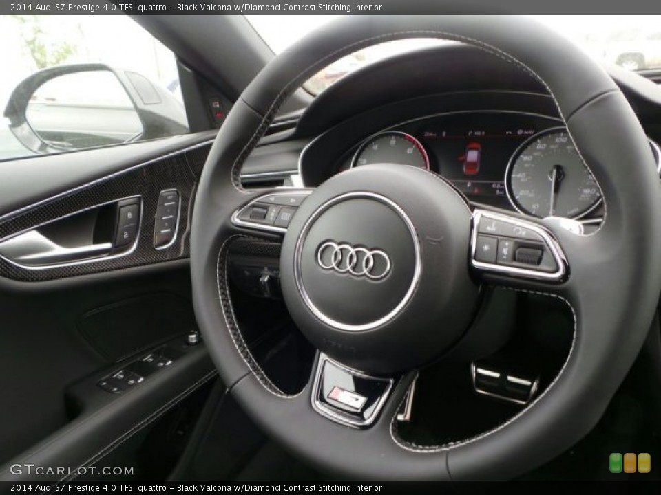Black Valcona w/Diamond Contrast Stitching Interior Steering Wheel for the 2014 Audi S7 Prestige 4.0 TFSI quattro #92236880