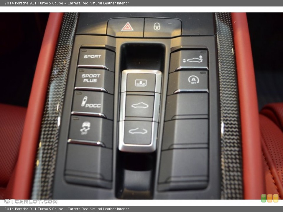 Carrera Red Natural Leather Interior Controls for the 2014 Porsche 911 Turbo S Coupe #92563889