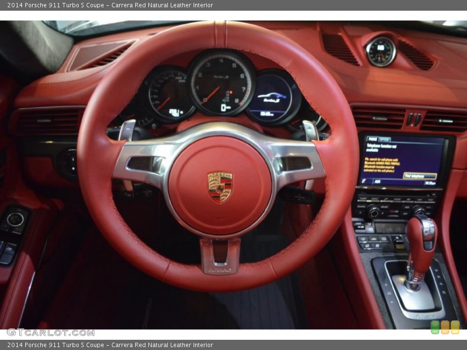 Carrera Red Natural Leather Interior Steering Wheel for the 2014 Porsche 911 Turbo S Coupe #92564021