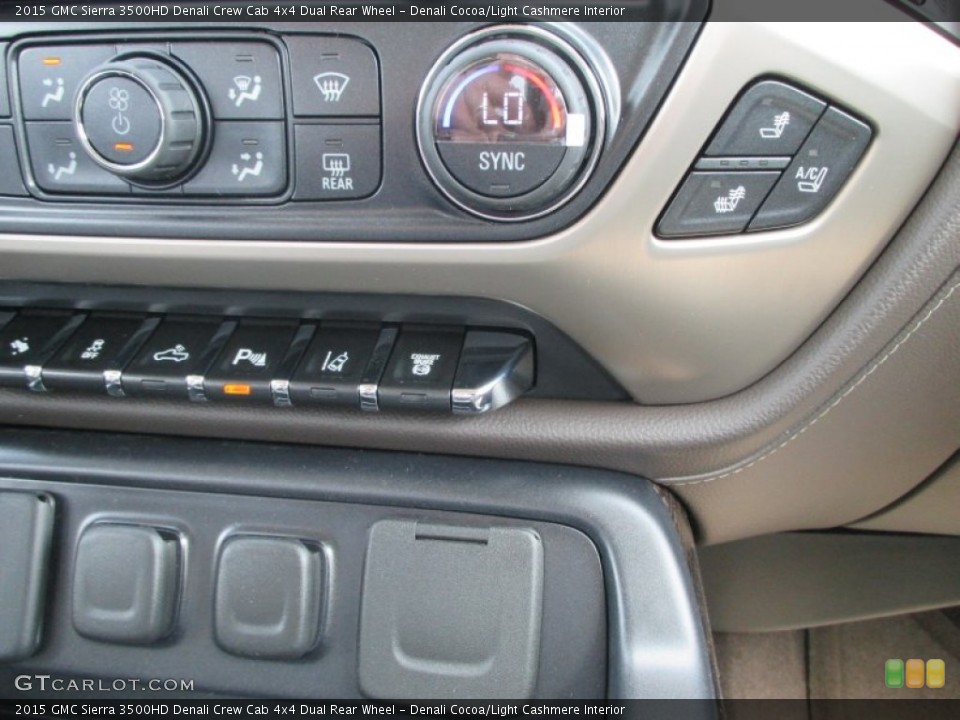 Denali Cocoa/Light Cashmere Interior Controls for the 2015 GMC Sierra 3500HD Denali Crew Cab 4x4 Dual Rear Wheel #93193489