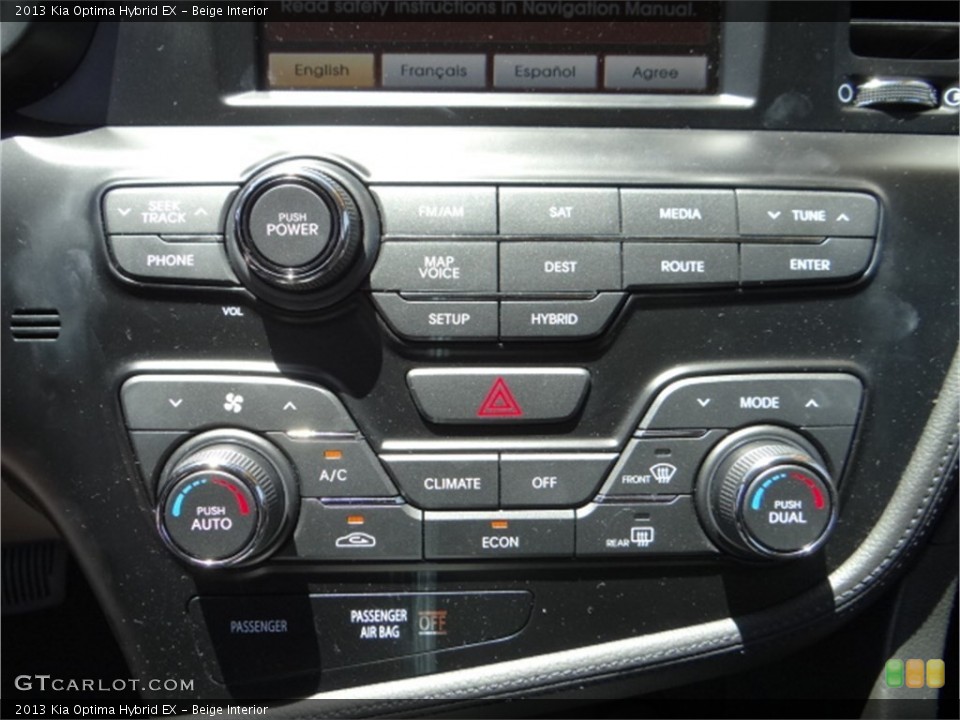 Beige Interior Controls for the 2013 Kia Optima Hybrid EX #94024786