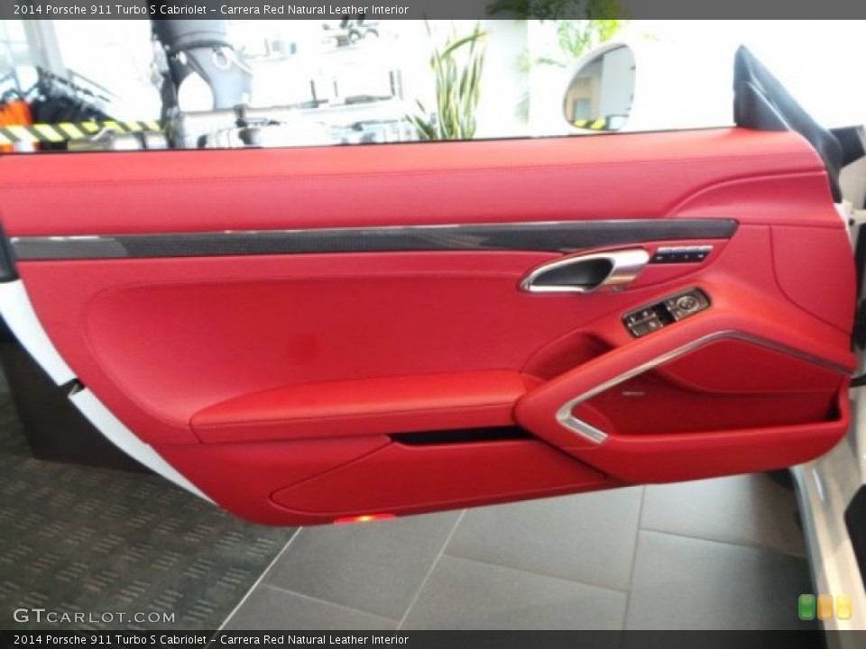Carrera Red Natural Leather Interior Door Panel for the 2014 Porsche 911 Turbo S Cabriolet #94277606