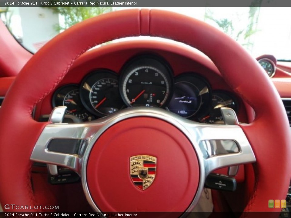 Carrera Red Natural Leather Interior Steering Wheel for the 2014 Porsche 911 Turbo S Cabriolet #94277747