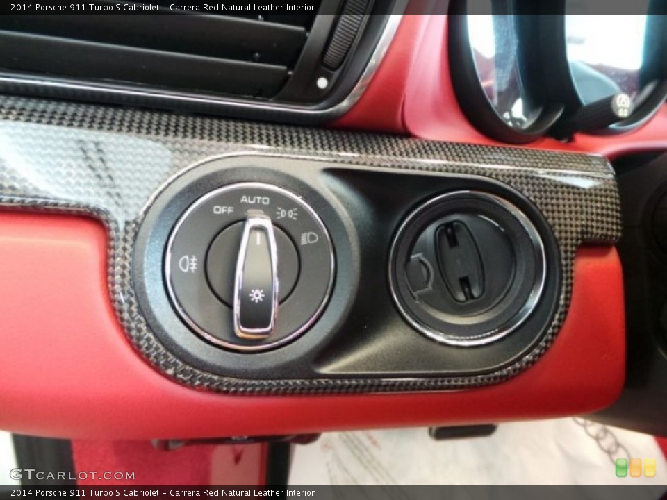 Carrera Red Natural Leather Interior Controls for the 2014 Porsche 911 Turbo S Cabriolet #94277774