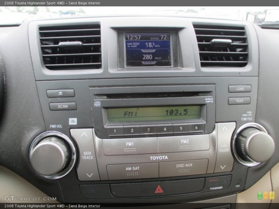 Sand Beige Interior Controls for the 2008 Toyota Highlander Sport 4WD #94316282