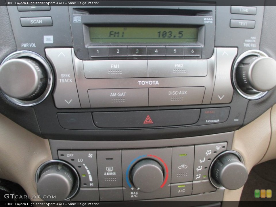 Sand Beige Interior Controls for the 2008 Toyota Highlander Sport 4WD #94316306