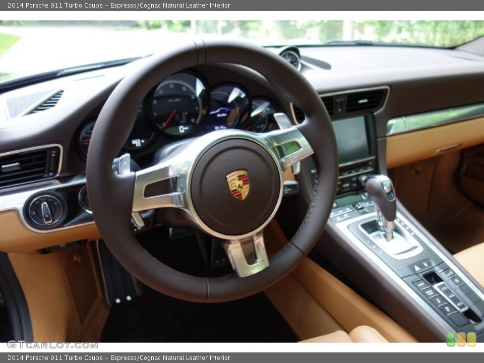 Espresso/Cognac Natural Leather Interior Steering Wheel for the 2014 Porsche 911 Turbo Coupe #94651220