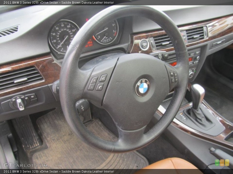 Saddle Brown Dakota Leather Interior Steering Wheel for the 2011 BMW 3 Series 328i xDrive Sedan #95119207