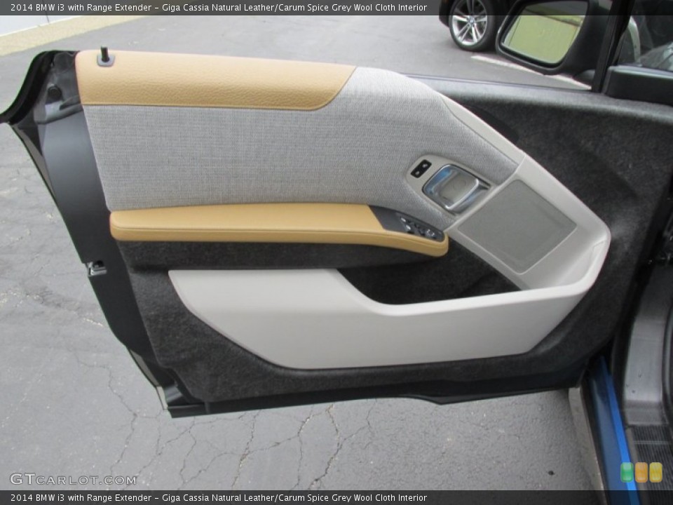 Giga Cassia Natural Leather/Carum Spice Grey Wool Cloth Interior Door Panel for the 2014 BMW i3 with Range Extender #95156238