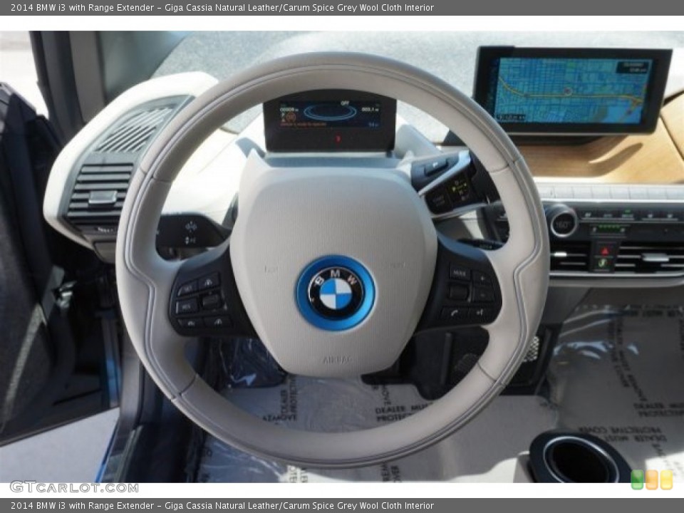 Giga Cassia Natural Leather/Carum Spice Grey Wool Cloth Interior Steering Wheel for the 2014 BMW i3 with Range Extender #96935791