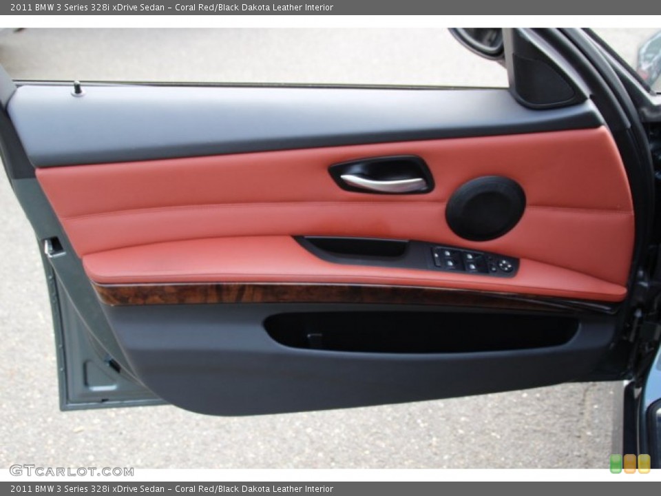 Coral Red/Black Dakota Leather Interior Door Panel for the 2011 BMW 3 Series 328i xDrive Sedan #97014174