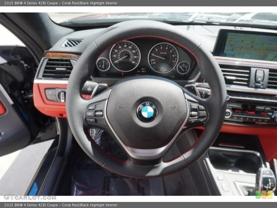 Coral Red/Black Highlight Interior Steering Wheel for the 2015 BMW 4 Series 428i Coupe #97040202