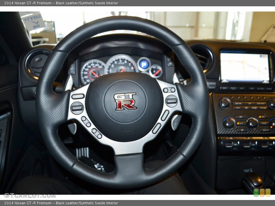 Black Leather/Synthetic Suede Interior Steering Wheel for the 2014 Nissan GT-R Premium #98006314