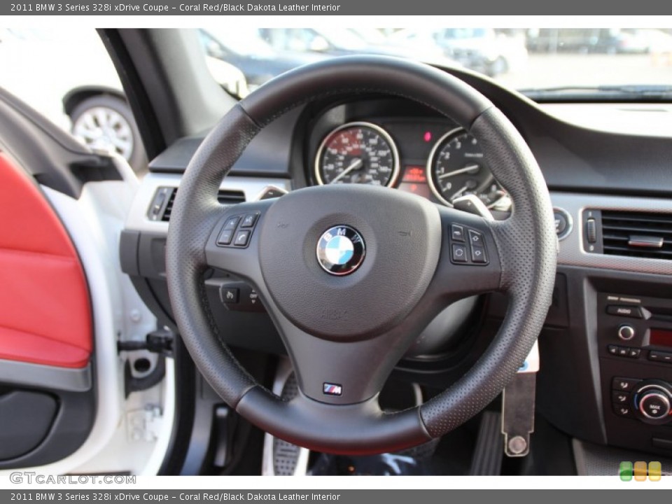 Coral Red/Black Dakota Leather Interior Steering Wheel for the 2011 BMW 3 Series 328i xDrive Coupe #98705579