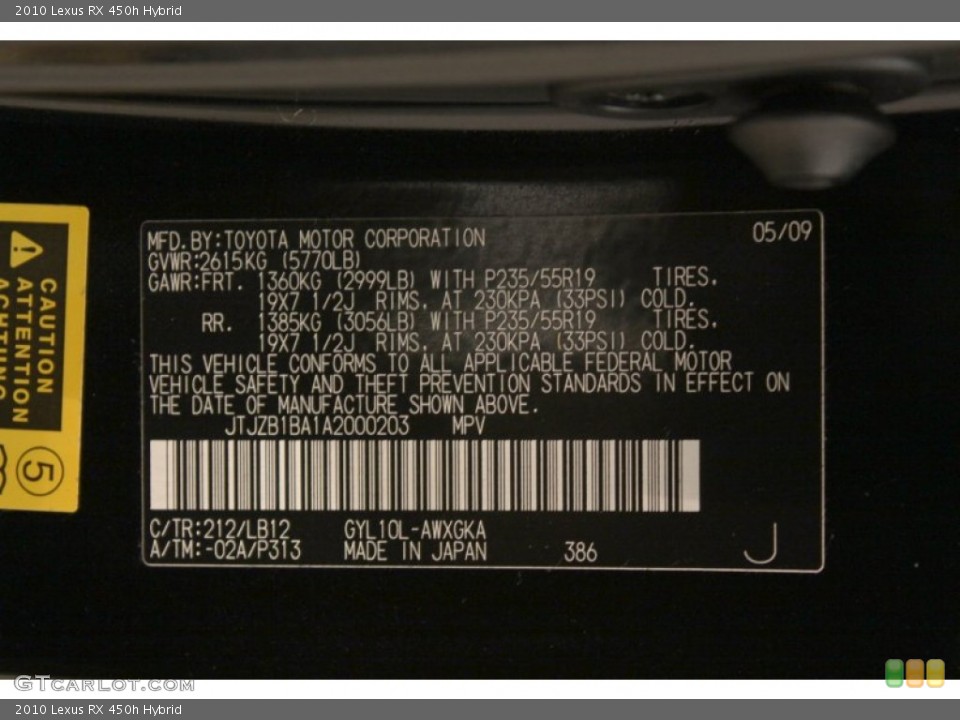 2010 Lexus RX 450h Hybrid Wheel and Tire Photo #55738713