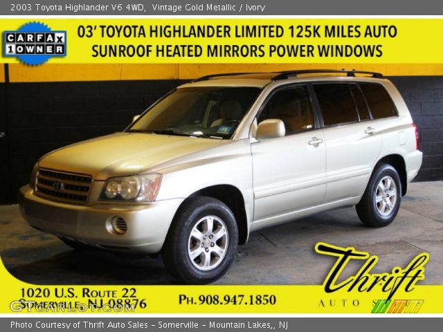 2003 Toyota Highlander V6 4WD in Vintage Gold Metallic