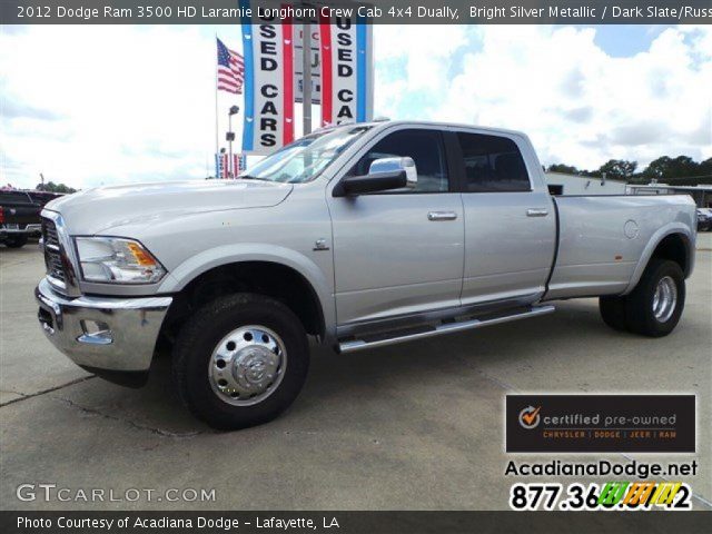 2012 Dodge Ram 3500 HD Laramie Longhorn Crew Cab 4x4 Dually in Bright Silver Metallic