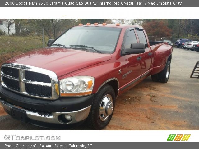 2006 Dodge Ram 3500 Laramie Quad Cab Dually in Inferno Red Crystal Pearl