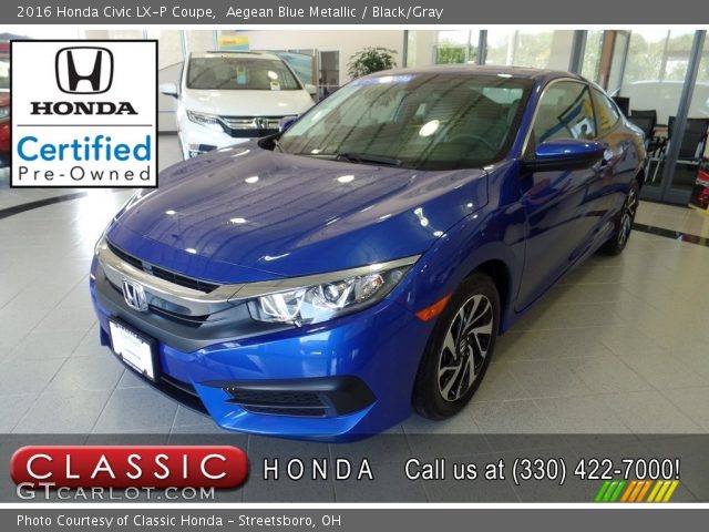 2016 Honda Civic LX-P Coupe in Aegean Blue Metallic