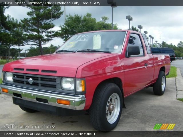 Red 1990 Nissan Hardbody Truck Extended Cab Gray