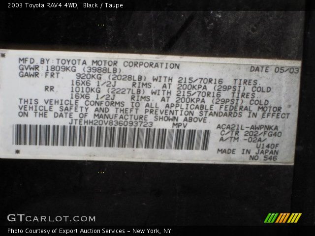 2003 Toyota RAV4 4WD in Black