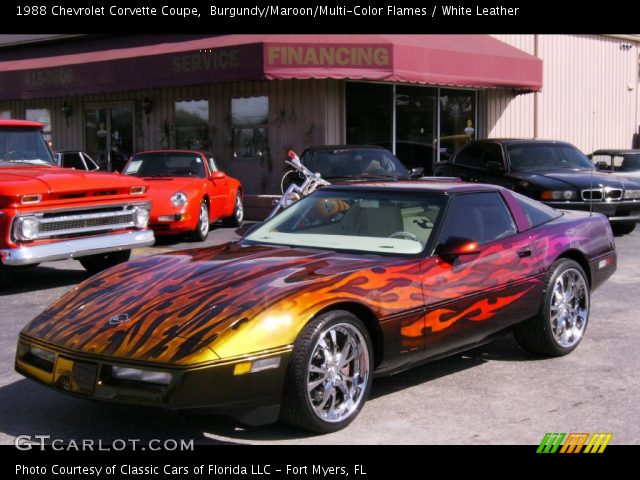 1988 Chevrolet Corvette Coupe in Burgundy/Maroon/Multi-Color Flames