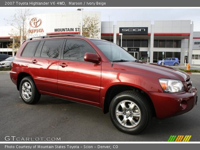 2007 Toyota Highlander V6 4WD in Maroon