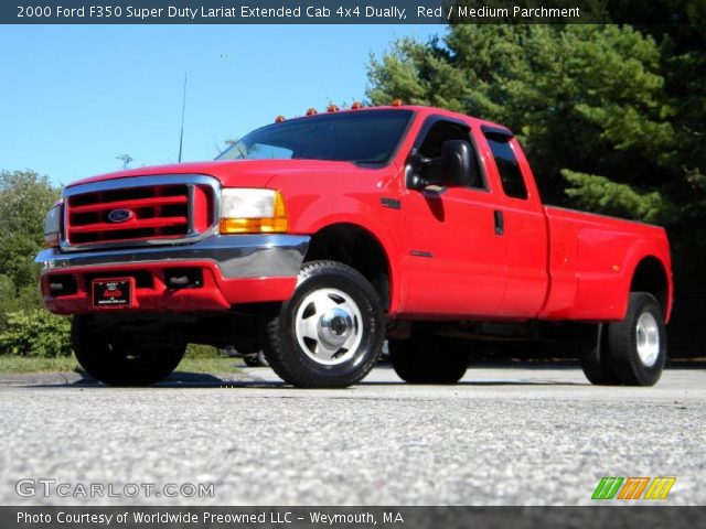 2000 Ford F350 Super Duty Lariat Extended Cab 4x4 Dually in Red