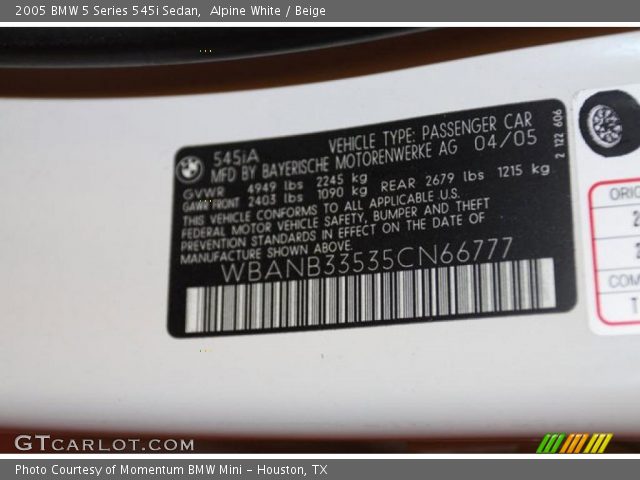 2005 BMW 5 Series 545i Sedan in Alpine White
