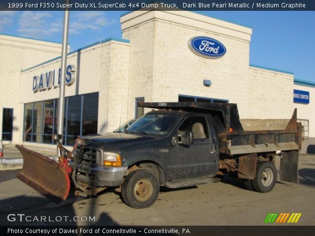 1999 Ford F350 Super Duty XL SuperCab 4x4 Dump Truck in Dark Blue Pearl Metallic